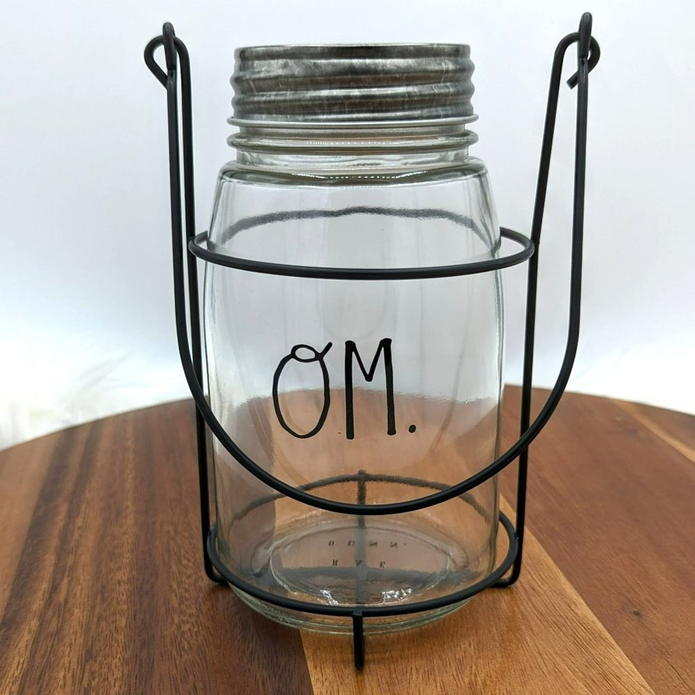 Rae Dunn Black Glass Om Hanging Jar Lantern Holder Candle Wire Light Home Decor